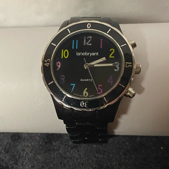 Ladies Beautiful Lane Bryant Black Round Face Watch Very Nice multicolor numbers - Picture 1 of 5